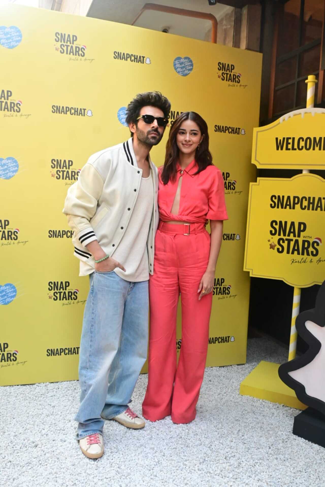 Kartik Aryan and Ananya Panday were spotted together in the city for the promotions of their upcoming film Tu Meri Main Tera Main Tera Tu Meri.
